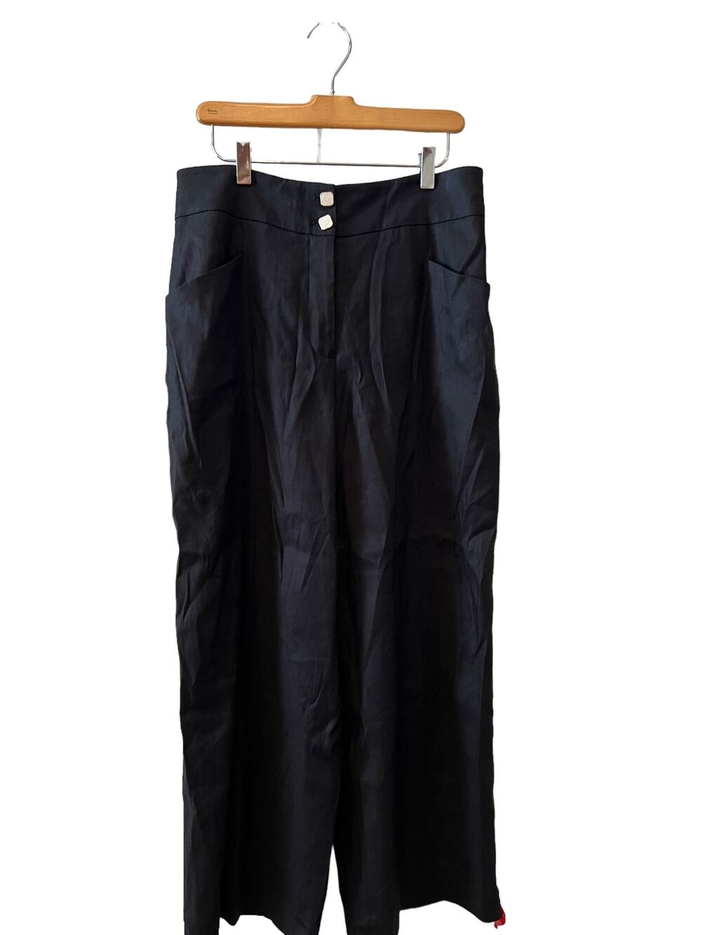 Elie Tahari Linen Blend Wide Leg Pants Black 10
